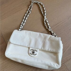 White Chanel baseball spirit flap bag